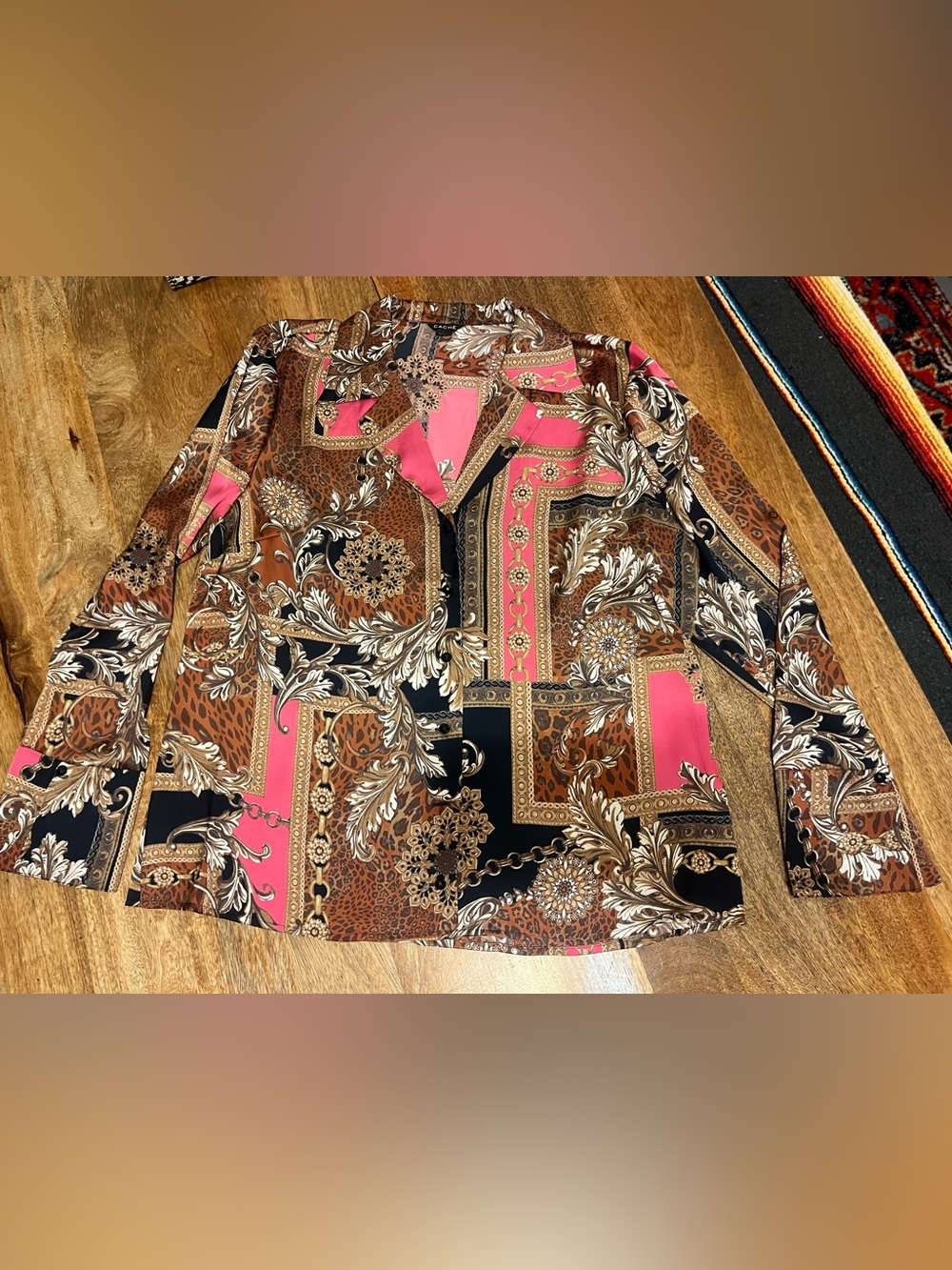 Cachet Brown, Black & Pink Baroque Print Button-Down Shirt